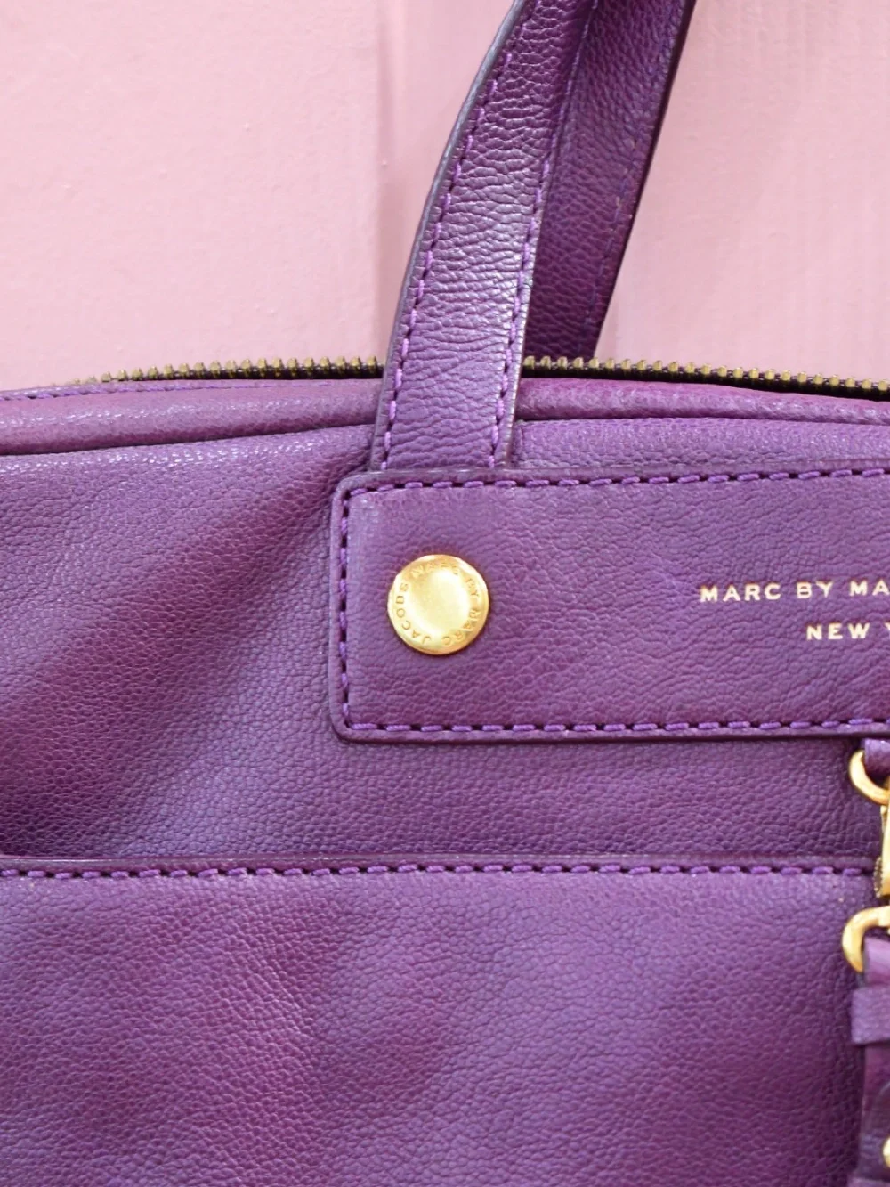 Marc by Marc Jacobs Purple Leather Laptop Satchel with Gold Hardware